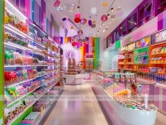 Sky Candy Candy Shop Interior with Flowing Ceiling Ribbons