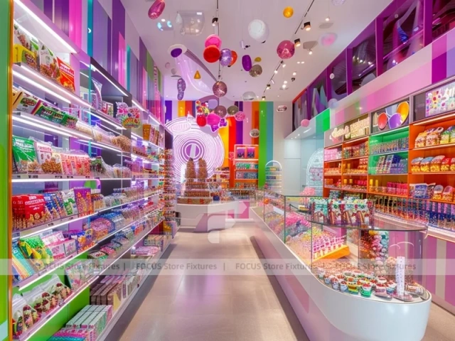 Sky Candy Candy Shop Interior with Flowing Ceiling Ribbons
