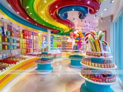 Sky Candy Confectionery Experience Shop with Ribbon Ceiling Display