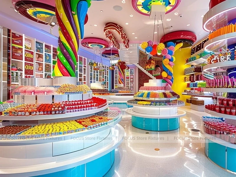 Sky Candy Confectionery Experience Shop with Ribbon Ceiling Display