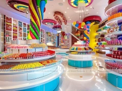Sky Candy Confectionery Experience Shop with Ribbon Ceiling Display