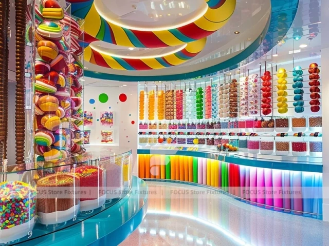 Sky Candy Confectionery Experience Shop with Ribbon Ceiling Display