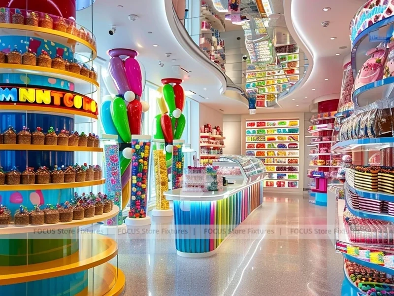 Sky Candy Confectionery Experience Shop with Ribbon Ceiling Display