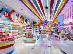 Sky Candy Confectionery Retail Layout with Rainbow Wall Shelving