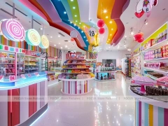 Sky Candy Confectionery Retail Layout with Rainbow Wall Shelving