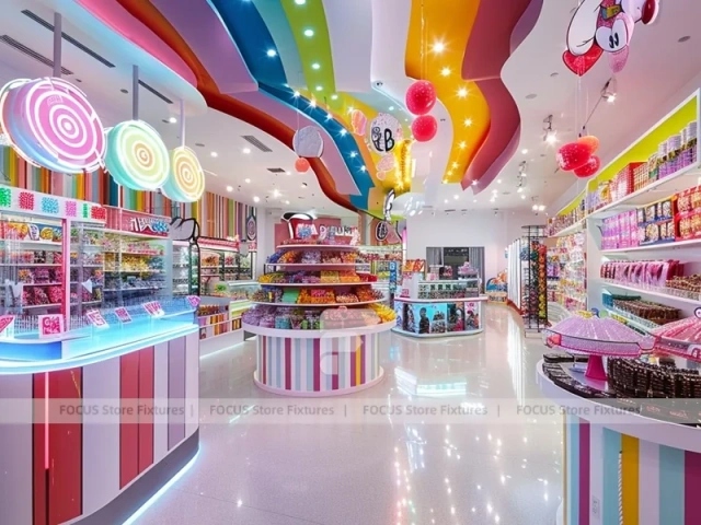 Sky Candy Confectionery Retail Layout with Rainbow Wall Shelving