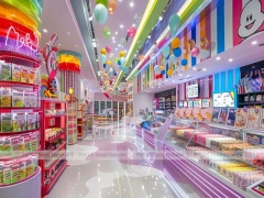 Sky Candy Confectionery Retail Layout with Rainbow Wall Shelving