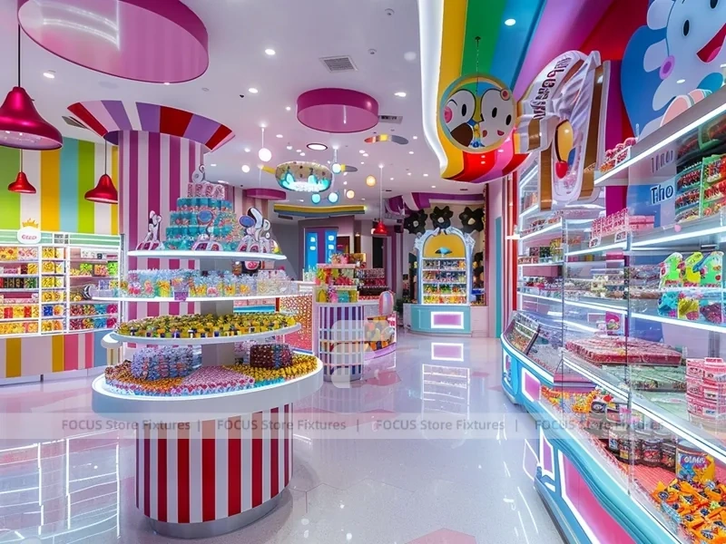 Sky Candy Confectionery Retail Layout with Rainbow Wall Shelving