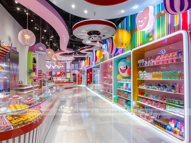 Sky Candy Confectionery Retail Layout with Rainbow Wall Shelving