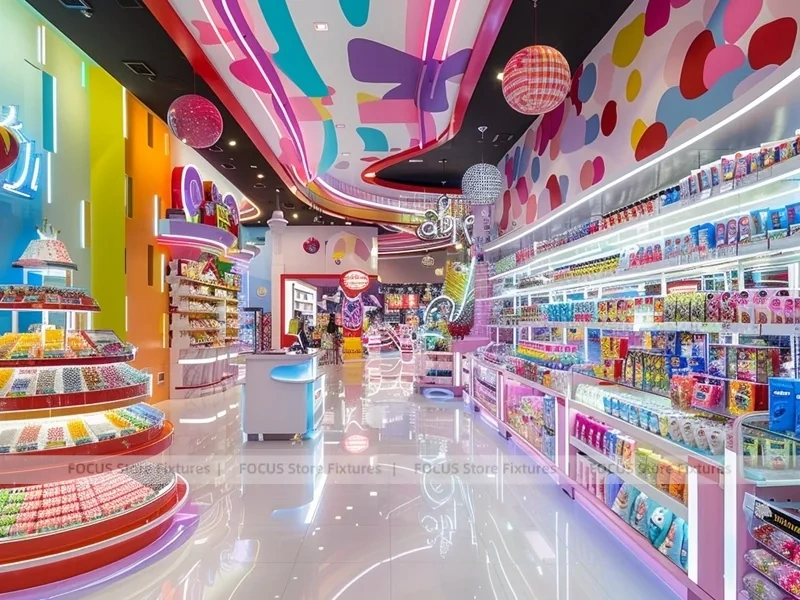 Sky Candy Confectionery Retail Layout with Rainbow Wall Shelving