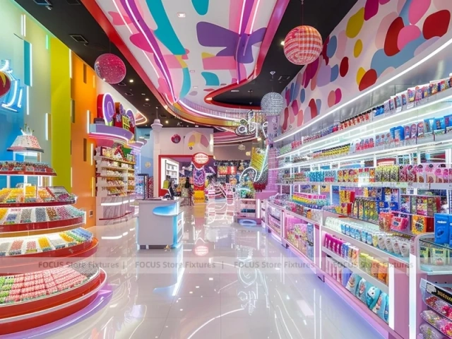 Sky Candy Confectionery Retail Layout with Rainbow Wall Shelving