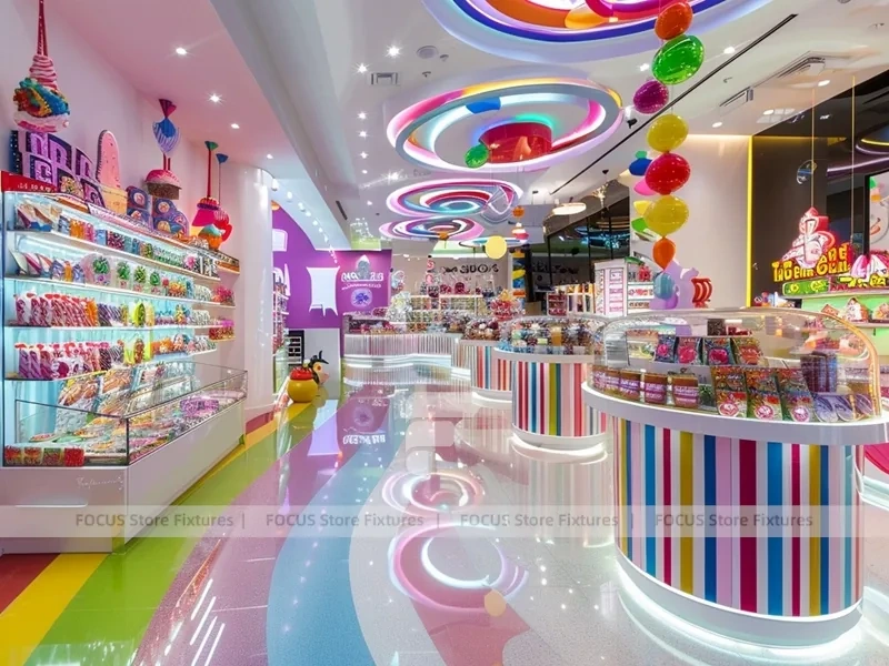 Sky Candy Sweet Boutique Interior with Curved Candy Islands