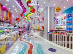 Sky Candy Sweet Boutique Interior with Curved Candy Islands