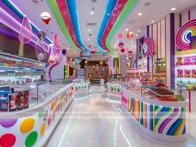 Sky Candy Sweet Boutique Interior with Curved Candy Islands