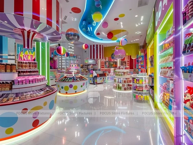 Sky Candy Sweet Boutique Interior with Curved Candy Islands