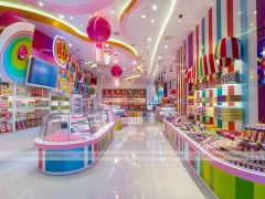 Sky Candy Sweet Boutique Interior with Curved Candy Islands