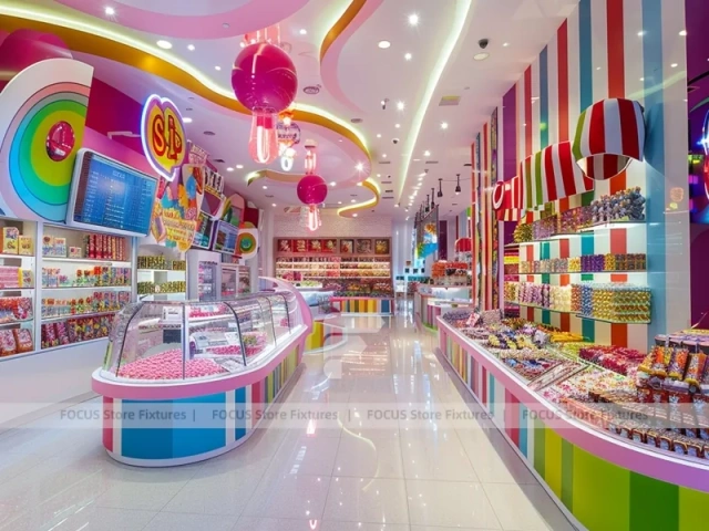 Sky Candy Sweet Boutique Interior with Curved Candy Islands