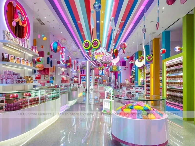 Sky Candy Sweet Boutique Interior with Curved Candy Islands