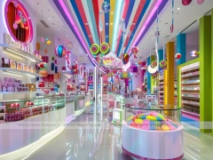 Sky Candy Sweet Boutique Interior with Curved Candy Islands