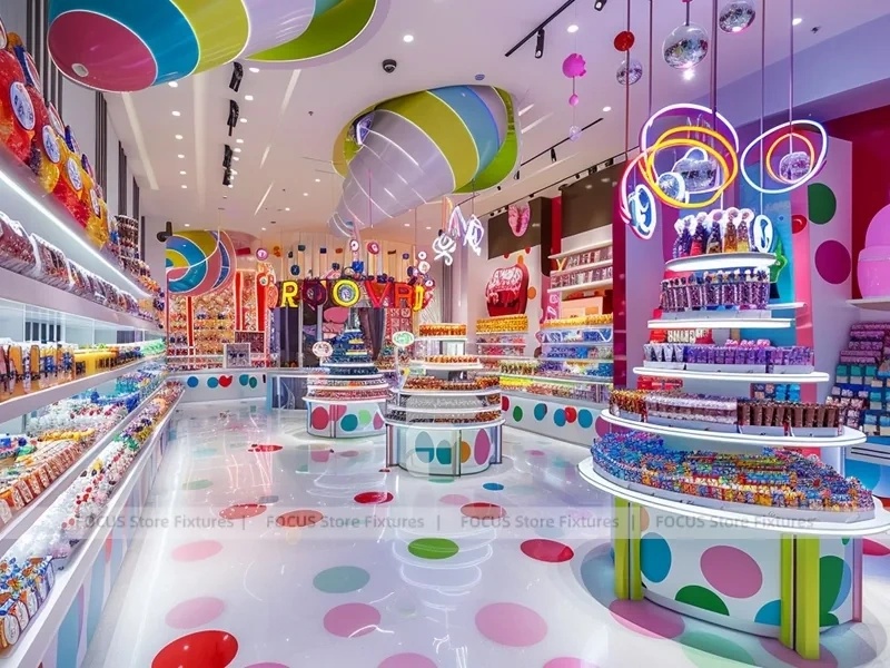 Sky Candy with Flowing Ceiling Ribbons Candy Shop Interior