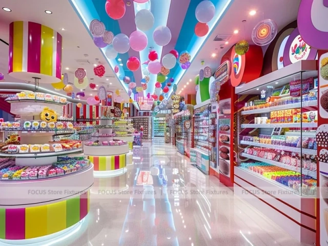 Sky Candy with Flowing Ceiling Ribbons Candy Shop Interior