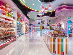 Sky Candy with Flowing Ceiling Ribbons Candy Shop Interior