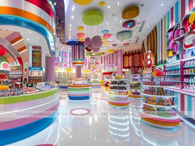 Sky Candy with Flowing Ceiling Ribbons Candy Shop Interior