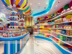 Sky Candy with Island Tasting Displays Candy Experience Layout
