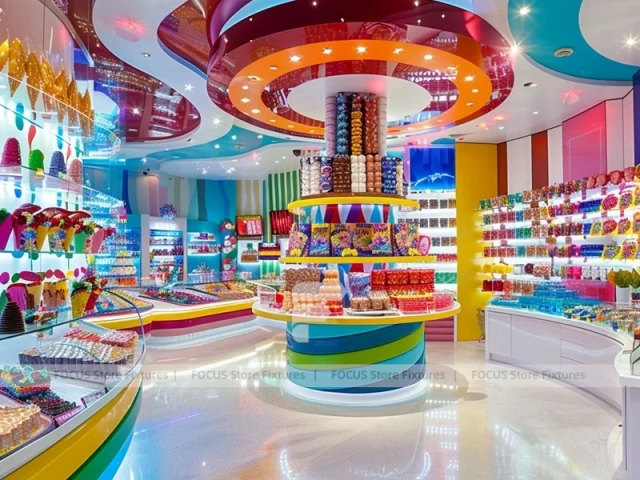 Sky Candy with Island Tasting Displays Candy Experience Layout