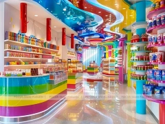 Sky Candy with Island Tasting Displays Candy Experience Layout