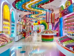 Sky Candy with Island Tasting Displays Candy Experience Layout