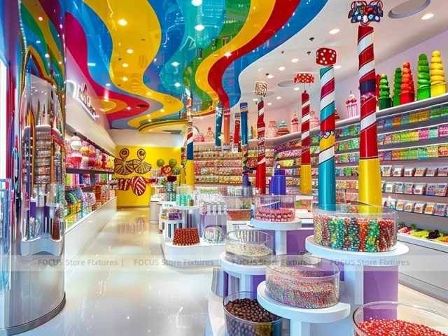 Sky Candy with Island Tasting Displays Candy Experience Layout