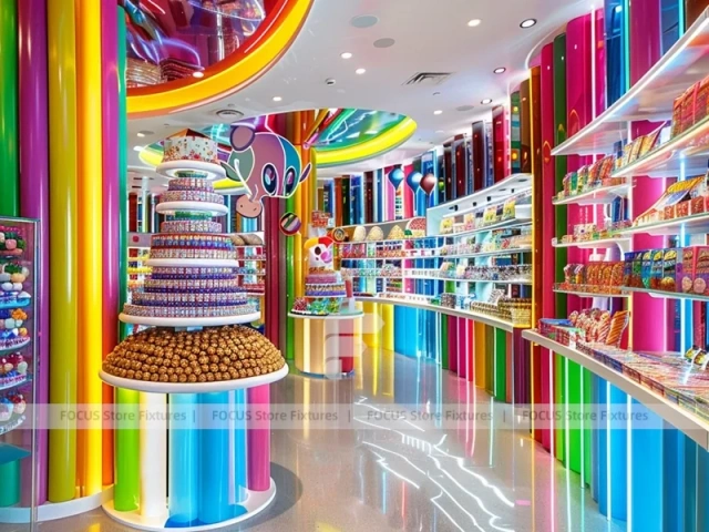 Sky Candy with Island Tasting Displays Candy Experience Layout
