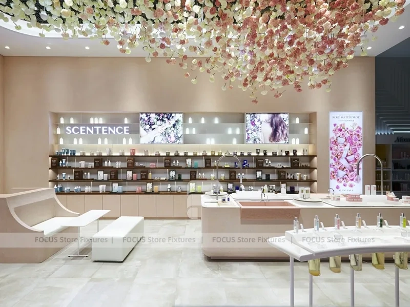 Soft Pink Fragrance Boutique With Center Tester Table