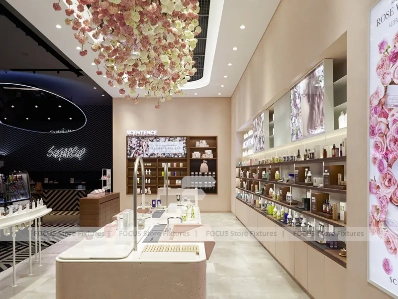 Soft Pink Fragrance Boutique With Center Tester Table