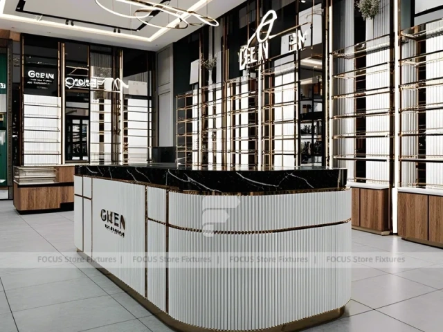 Soft White Optical Consultation Boutique with Soft Seating Showcase