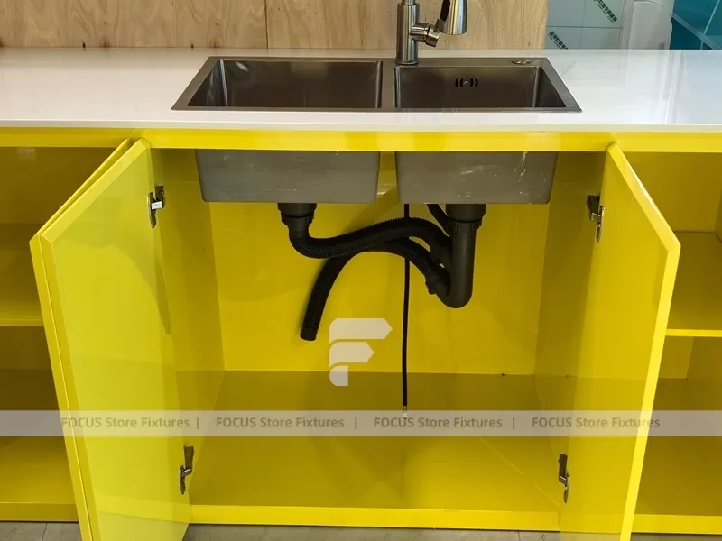 Soft Yellow Confectionery Display Cabinet with Freestanding Modular Bays