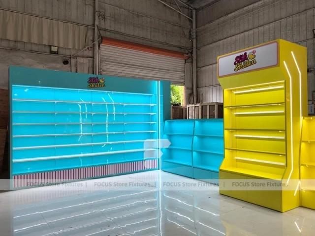Soft Yellow Confectionery Display Cabinet with Freestanding Modular Bays