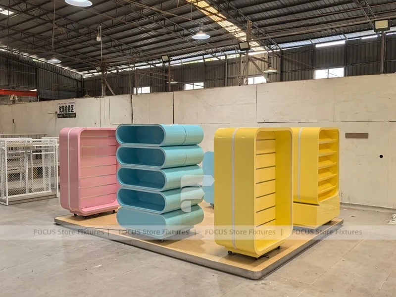 Soft Yellow with Freestanding Modular Bays Confectionery Display Cabinet