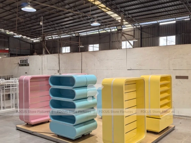 Soft Yellow with Freestanding Modular Bays Confectionery Display Cabinet