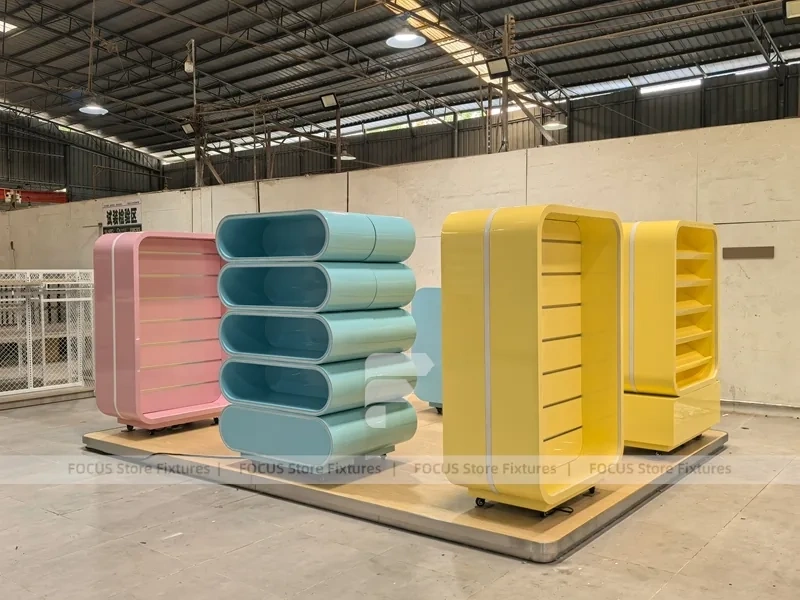 Soft Yellow with Freestanding Modular Bays Confectionery Display Cabinet