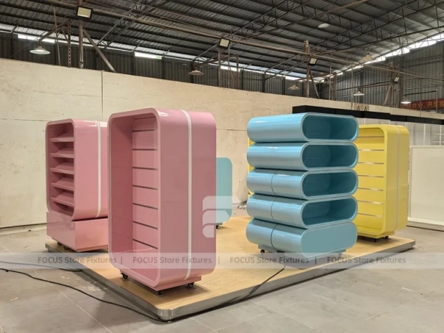 Soft Yellow with Freestanding Modular Bays Confectionery Display Cabinet