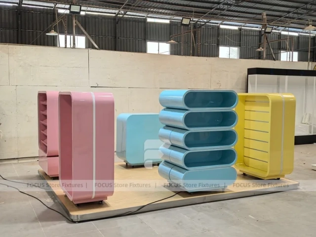 Soft Yellow with Freestanding Modular Bays Confectionery Display Cabinet