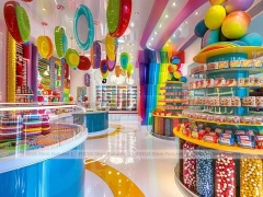 Sweet Galaxy Candy Experience Layout with Branded Candy Merchandising