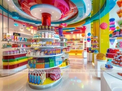 Sweet Galaxy Candy Experience Layout with Island Tasting Displays
