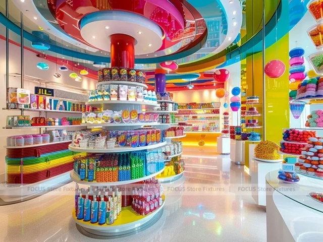 Sweet Galaxy Candy Experience Layout with Island Tasting Displays