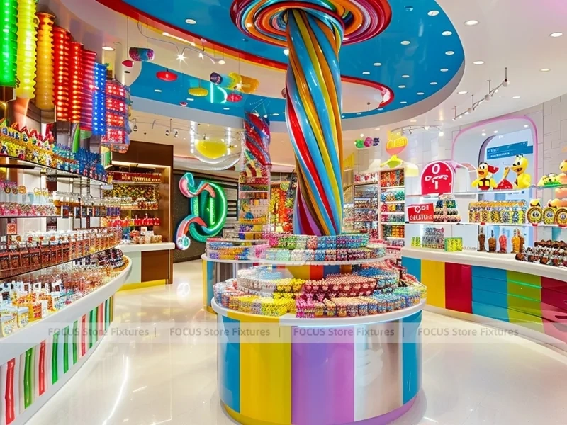 Sweet Galaxy Candy Experience Layout with Island Tasting Displays