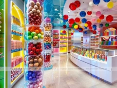 Sweet Galaxy Candy Experience Layout with Island Tasting Displays