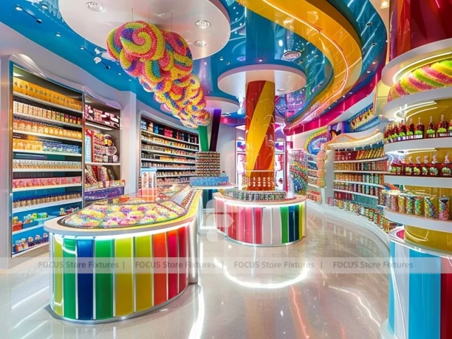 Sweet Galaxy Candy Experience Layout with Island Tasting Displays Concept