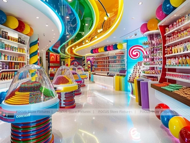 Sweet Galaxy Candy Experience Layout with Island Tasting Displays Concept